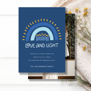 Blue Rainbow Candles Love & Light Hanukkah Photo Holiday Card