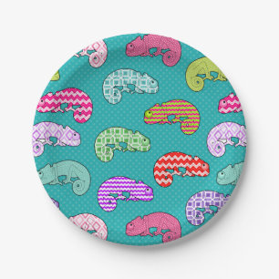Blue Rainbow Chameleon Pattern Paper Plate