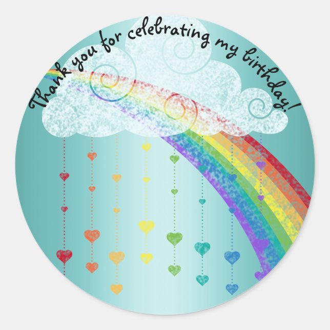 BLUE RAINBOW CLOUDS THANK YOU CHILDRENS STICKER (Front)