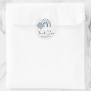 Blue Rainbow Dusty Blue Boho Baby Shower Classic Round Sticker