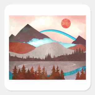 Blue Rainbow Landscape Square Sticker