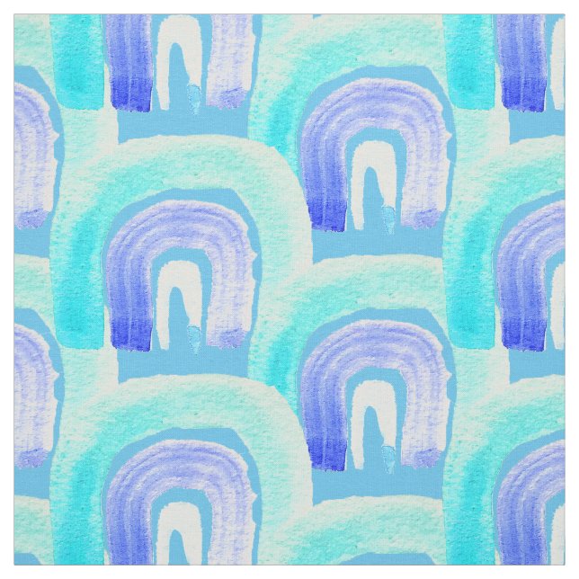 Blue Rainbow love watercolor Fabric (Swatch)