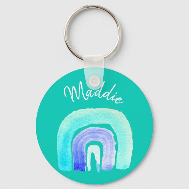 Blue Rainbow love watercolor Key Ring (Front)