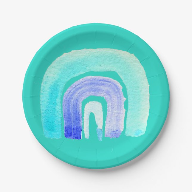 Blue Rainbow love watercolor Paper Plate (Front)