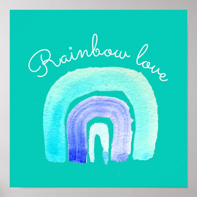 Blue Rainbow love watercolor Poster (Front)