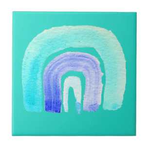 Blue Rainbow love watercolor Tile