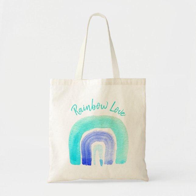 Blue Rainbow love watercolor Tote Bag (Front)