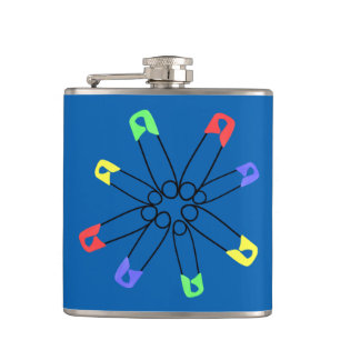 Blue Rainbow Safety Pin Solidarity Yellow Green Hip Flask