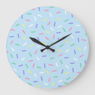 Blue rainbow sprinkles confetti fun colourful  large clock