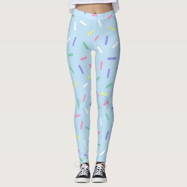 Blue rainbow sprinkles confetti fun colourful  leggings (Front)