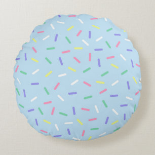 Blue rainbow sprinkles confetti fun colourful round cushion