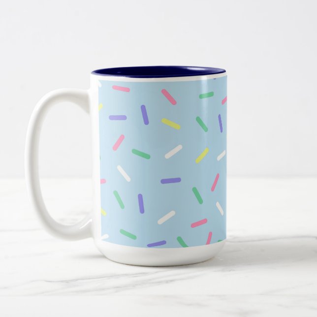 Blue rainbow sprinkles confetti fun colourful  Two-Tone coffee mug (Left)