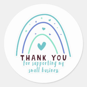 Blue Rainbow Thank You Small Business/Company  Classic Round Sticker