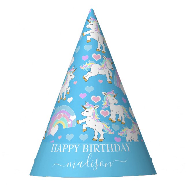 Blue Rainbow Unicorn Party Hat (Front)
