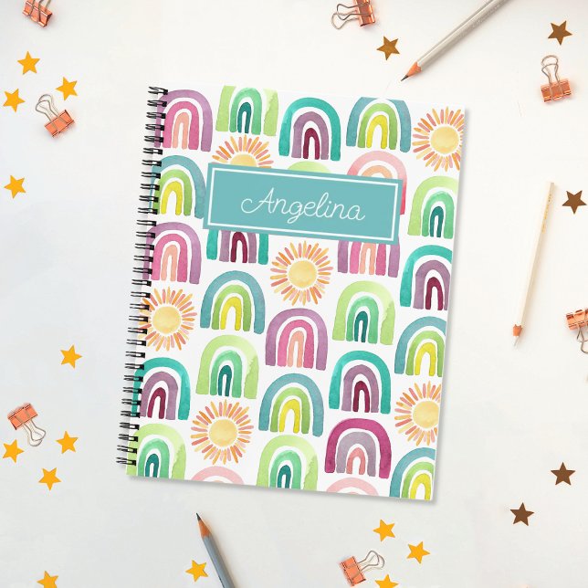 Blue Rainbows & Suns Pattern Kids Back to School Notebook (Creator Uploaded)