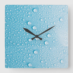 BLUE RAINDROP WET PATTERN SQUARE WALL CLOCK
