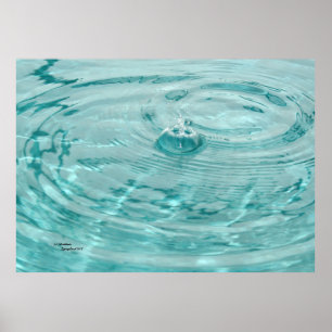 Blue raindrops ripples Poster
