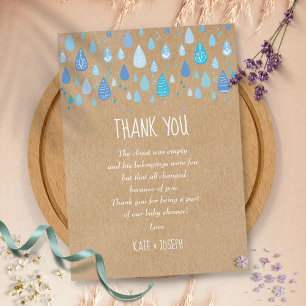Blue Raindrops Rustic Baby Shower Thank You Poem Card