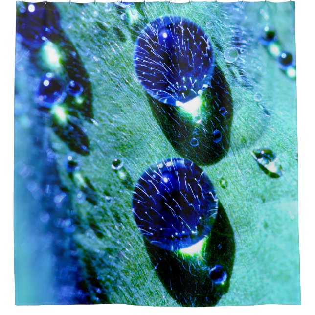 Blue raindrops water pearls, Tub Shower Curtain (Front)