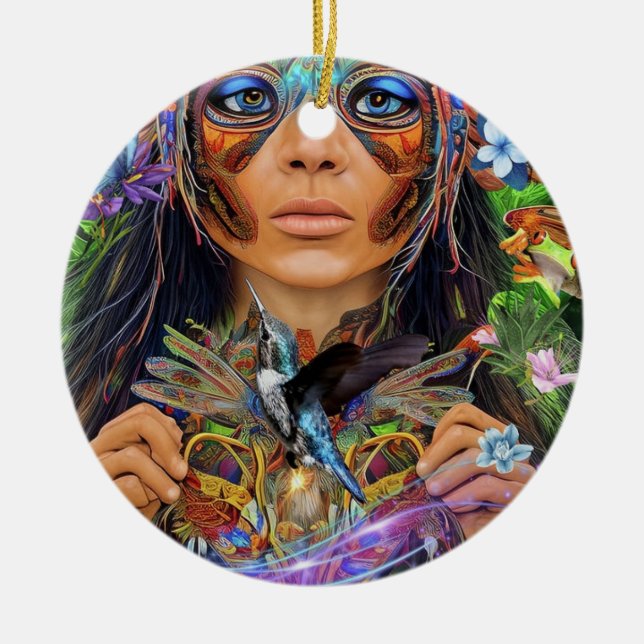 Blue Rainforest Woman Ceramic Tree Decoration (Front)