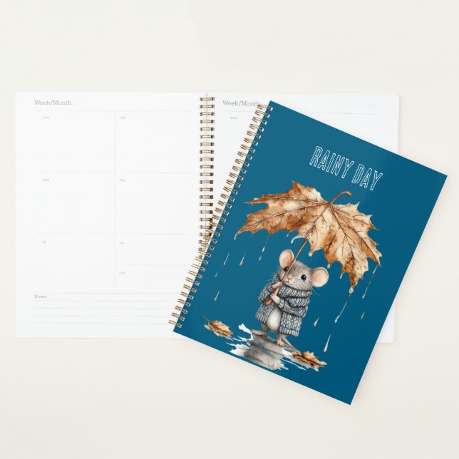 Blue Rainy Day Mouse Leaf Umbrella Planner (Display)