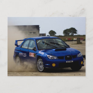 Blue rally car postcard