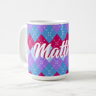 Blue Raspberry Lavender Magenta Argyle Personalise Coffee Mug