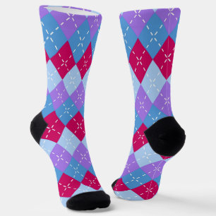 Blue Raspberry Lavender Magenta Argyle Personalise Socks