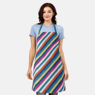 Blue Raspberry Orange Yellow White Stripes Pattern Apron
