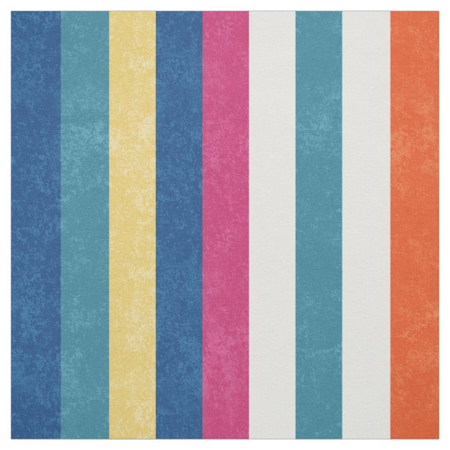 Blue Raspberry Orange Yellow White Stripes Pattern Fabric (Swatch)