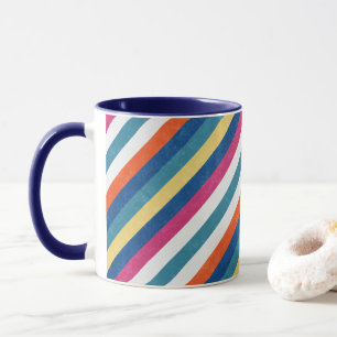 Blue Raspberry Orange Yellow White Stripes Pattern Mug