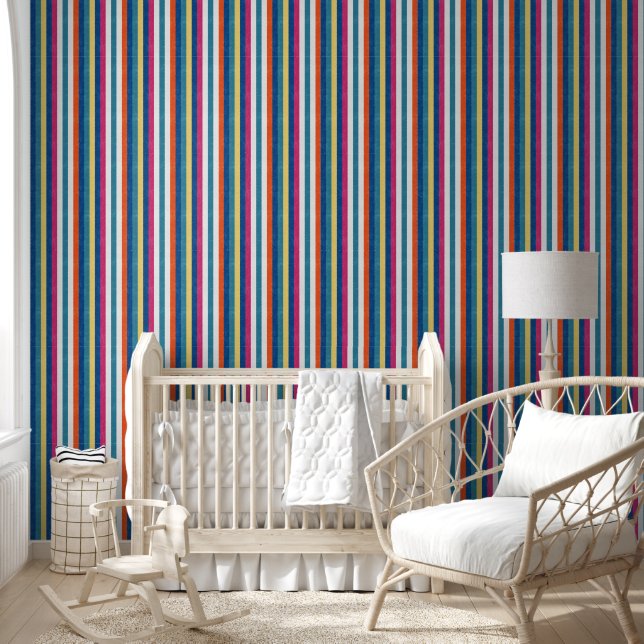 Blue Raspberry Orange Yellow White Stripes Pattern Wallpaper (Kids)