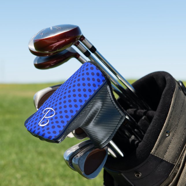 Blue Raspberry Polka Dots Personalised Golf Head Cover (In Situ)