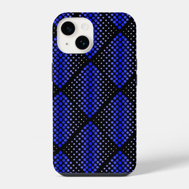 Blue Raster Pattern 01 Black BG iPhone Case (Back)