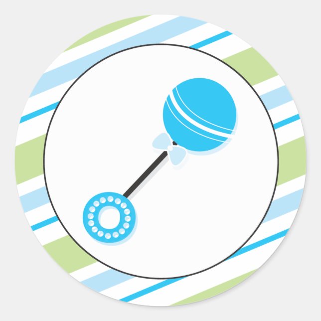 Blue Rattle | Baby Shower Favour Sticker (Front)