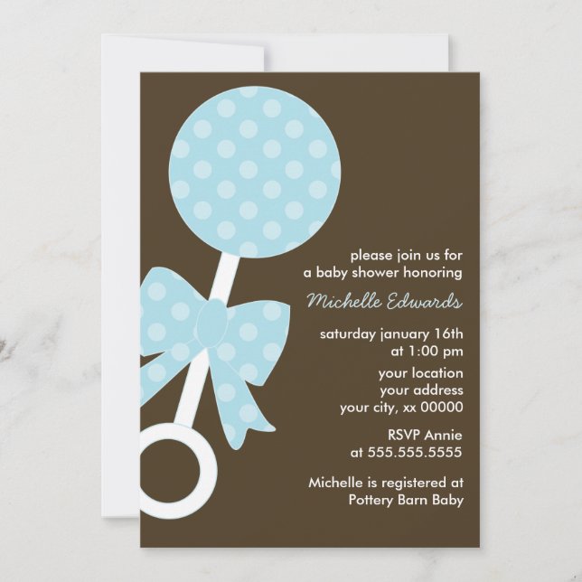 Blue Rattle Boy Baby Shower Invitation (Front)