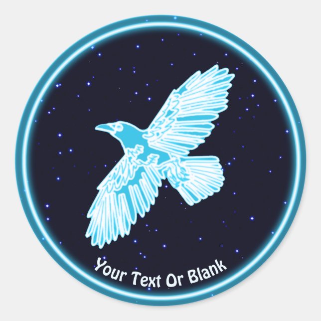 Blue Raven On Stars Classic Round Sticker (Front)