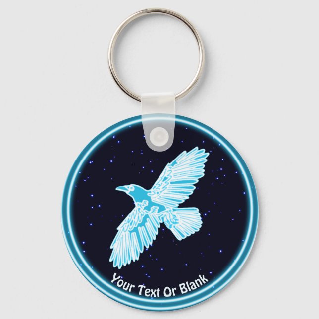 Blue Raven On Stars Key Ring (Front)