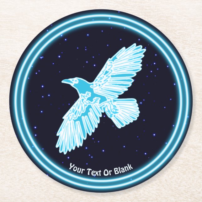 Blue Raven On Stars Round Paper Coaster (Front)