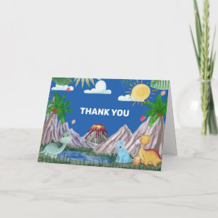 Blue Rawr Volcano Mountain Dinosaur Baby Shower Thank You Card