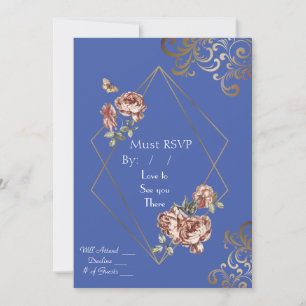 Blue Ray of Floral RSVP Wedding Invitation Card