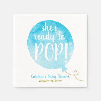 Blue Ready to Pop Balloon Baby Boy Shower Napkin