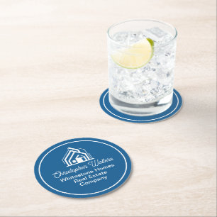 Blue Real Estate Company Custom Realtor Party Round Paper Coaster