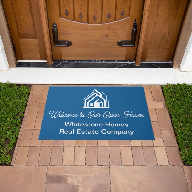 Blue Real Estate Company Customized Welcome Doormat (Outdoor)