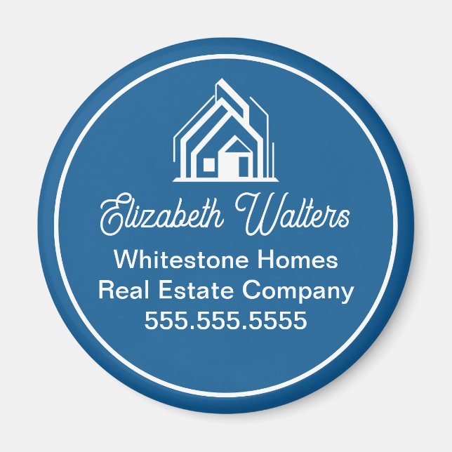 Blue Real Estate Company Elegant Custom Realtor Magnet (Front)