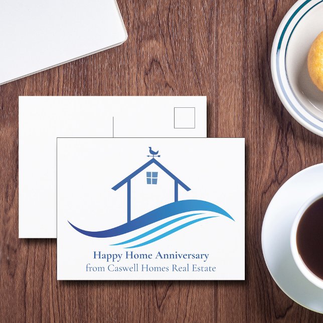 Blue Real Estate Company Happy Home Anniversary Postcard (Creator Uploaded)