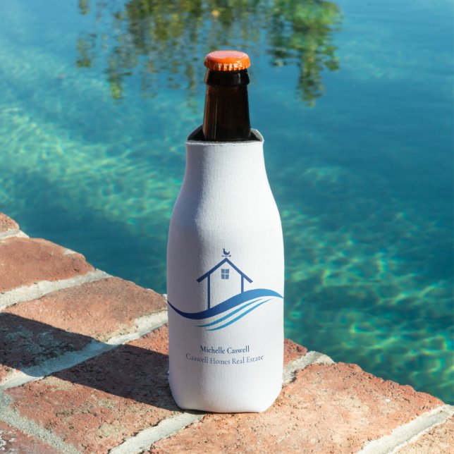 Blue Real Estate Company Home Modern Logo Custom Bottle Cooler (In Situ Pool)