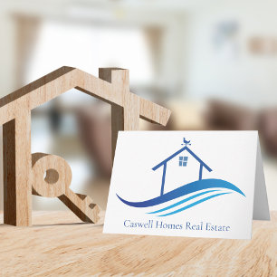 Blue Real Estate Company Home Modern Logo Custom Card