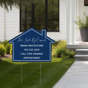 Blue Real Estate For Sale By Owner House Yard Garden Sign