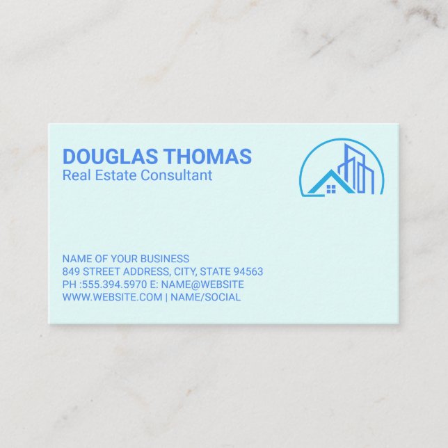 Blue Real Estate House Logo Business Card (Front)